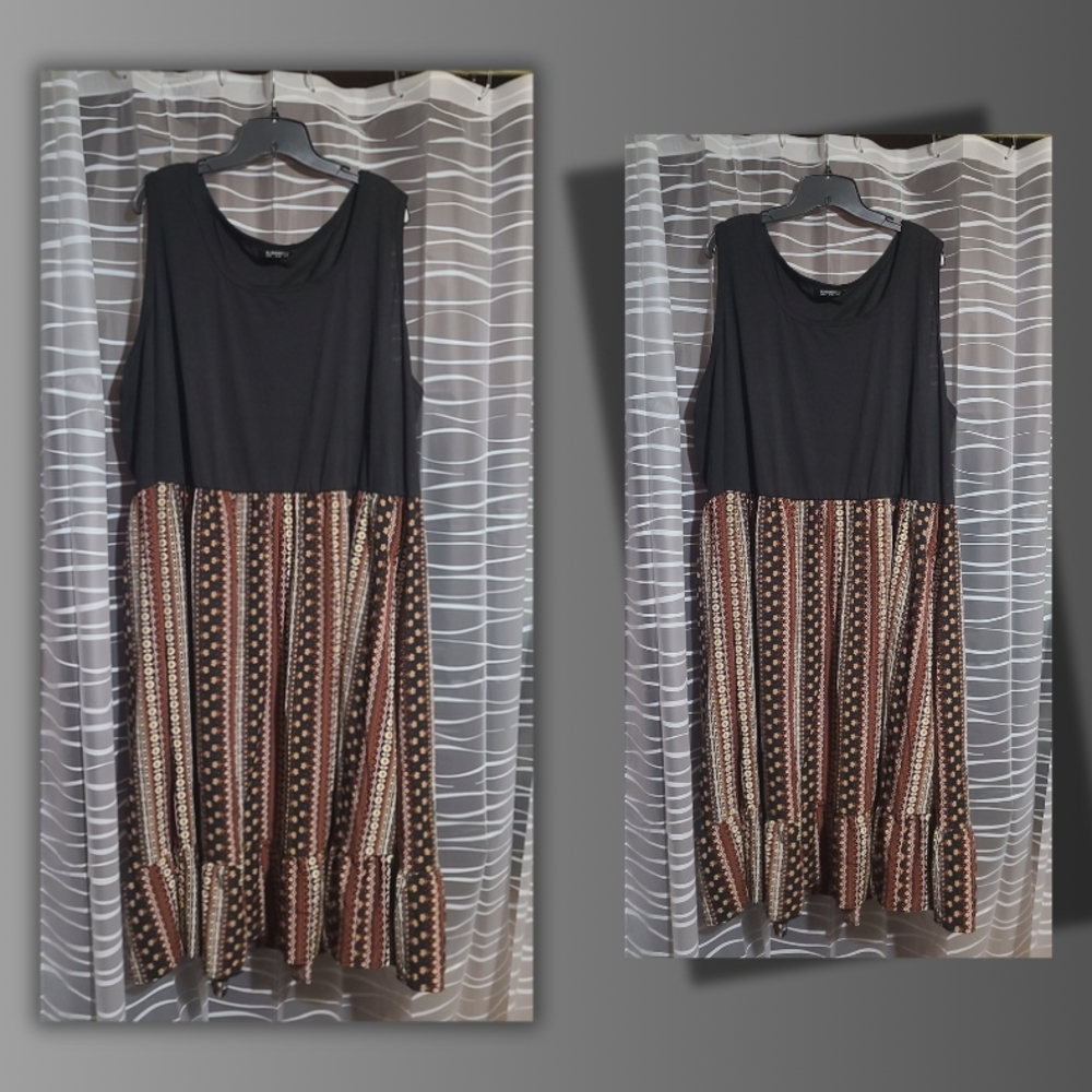 BloomChic Black and Brown Geometric Midi Dress
